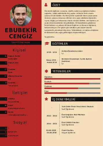 Sınıf Öğretmeni Cv Örnekleri cv indir